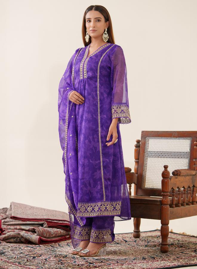 دي دبليو طقم كورتا أورجانزا مطرزة بالأزهار مع بنطال ودوباتا للنساء - Image 3